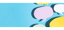 colourful speech bubbles on blue background